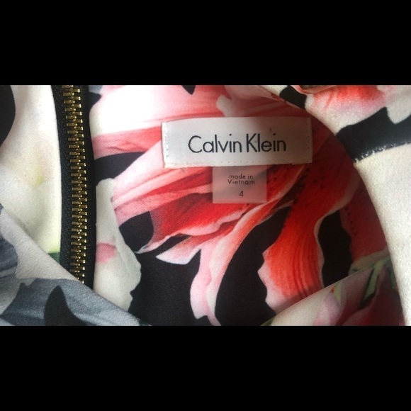 Calvin Klein Summer Sheath Dress Sz. 4 Bright Floral Fitted Exposed Back Zipper - Picture 2 of 6